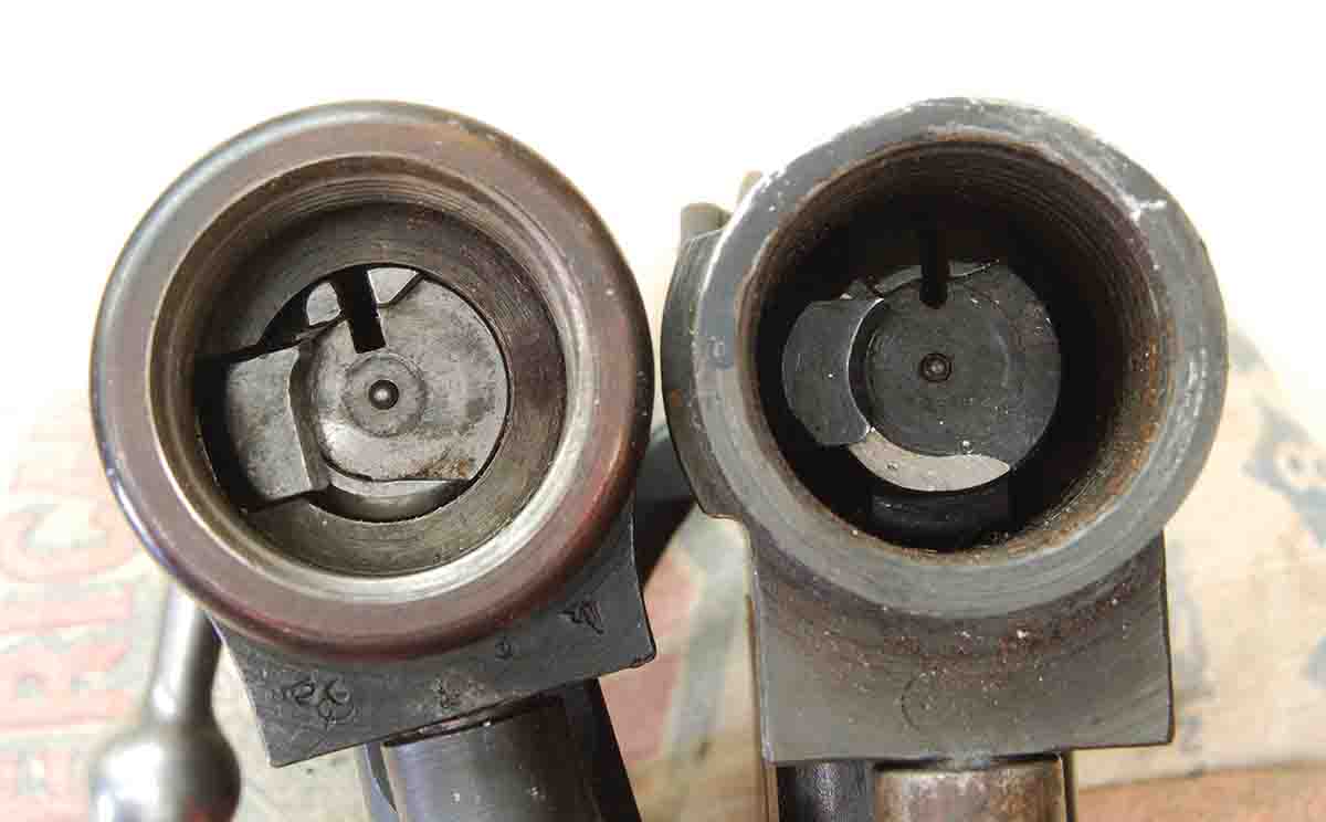 Military actions such as the Mauser ’98 (left) and the Springfield (right) are popular candidates for lapping locking lugs.